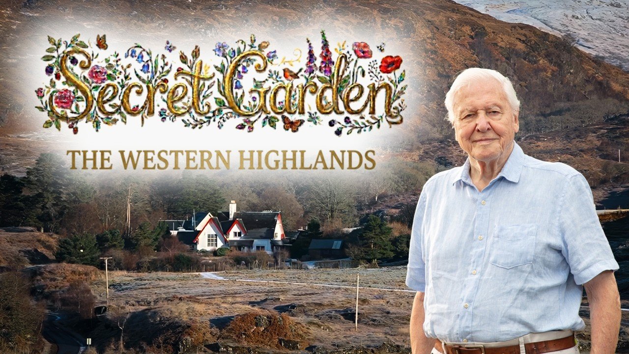 Sir David Attenborough presenting the David Attenborough secret garden Western Highlands documentary.